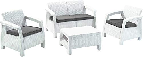 Keter - Conjunto de jardín de 4 plazas Corfu. Color blanco