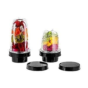 Rotomix ABS Transparent Plastic Bullet Jar for Mixer Grinder - Set of 2 (530 ML & 350 ML, Black) SA21 RL17