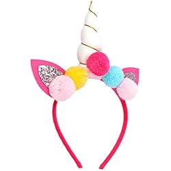 Kid Unicorn Headband Multicolor Balls Handmade Hair Hoop Headdress Headpiece para la fiesta de cumpleaños Carnaval Show (1 Ear and Balls)