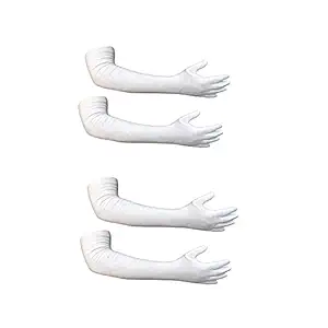 PinKit Women Cotton Long Driving UV Sun Protection Gloves Combo (Pack of 2 Pairs) Color- White