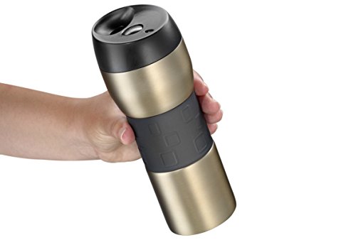 Esmeyer 305-036 Kaffeebecher Via für unterwegs aus doppelwandigem, gebürstetem 18/8, Höhe circa 20 cm, Durchmesser 6,8/8 cm Thermobecher, Edelstahl, bronze - 2