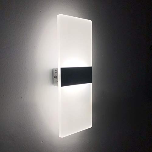 Lámpara de Pared LED 12W, Interior Apliques de Pared Moderna Acrílico, Iluminación Interior para Decoració para Dormitorio Salón y habitación, Blanco Frío