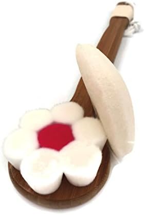 The Sweetest Peas A Luxury Flower Soft Fibre Body Bath Brush+White Round Konjac Facial Cleansing Sponge with a Long Bamboo Handle Massage Brush Exfoliating Skin Care for Body+Facial Cleaning (White)