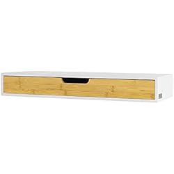 SoBuy® FRG93-WN Étagère Murale avec tiroir en Bois et Bambou, Armoire à clés, Porte-clés Meuble d'entrée de Rangement L60xP24xH8cm
