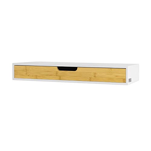 SoBuy® FRG93-WN Étagère Murale avec tiroir en Bois et Bambou, Armoire à clés, Porte-clés Meuble d'entrée de Rangement L60xP24xH8cm