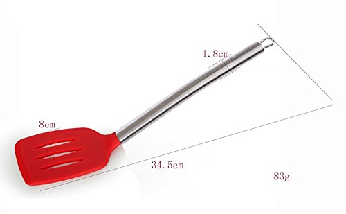 iNeibo Kitchen Pfannenwender, schlizwender – mit festem Silikoneinlage Kopf und rostfreiem Edelstahl-Handgriff der beim Kochen kühl bleibt. - 4