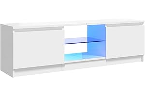 vidaXL Meuble TV avec Lumières LED, Armoire de Télévision, Meuble Télé de Salon, Armoire Basse Salle de Séjour Intérieur, Moderne, Blanc Brillant