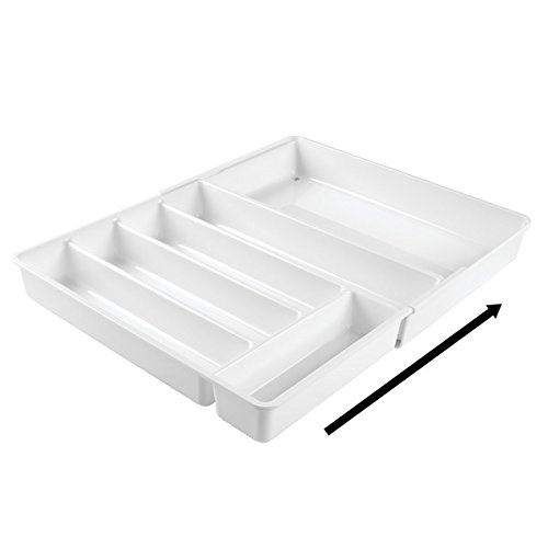 mDesign rutschfester Besteckkasten mit sechs Fächern – Ausziehbarer Besteckeinsatz für Schubladen ordnet Küchenutensilien – Schubladen Organizer für diverse Utensilien nutzbar – Farbe: Weiß - 7
