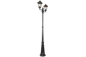 Qazqa Clásico/Antiguo Farol exterior negro 220 cm 2 luces IP44 - HAVANA Vidrio/Aluminio Alargada Adecuado para LED Max. 2 x 60 Watt