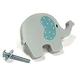 Poignée de meuble élephant gris oreille bleue en bois peint