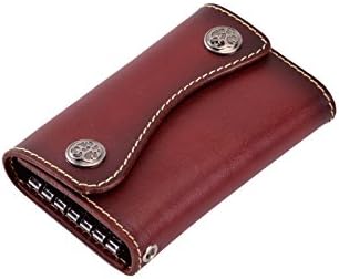 Tarhoo Slim Vegetable Tanned Leather Key Holder Wallet Key Pouch with 6 Hooks for Holiday Gifts (wine)