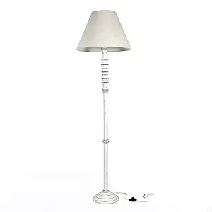 Craftter Textured Off White Fabric Shade Antique White Wooden Base Floor lamp Decorative Night Standing Lamp