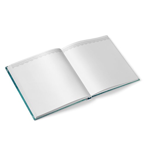 Türkises Gästebuch (Hardcover) Leinwand im Shabby Retro Look, quadratisch 21 x 21 cm mit 164 leeren Seiten; Perfekt für alle Feiern wie Hochzeit, Taufe oder Geburtstag; 1a Qualität! - 2