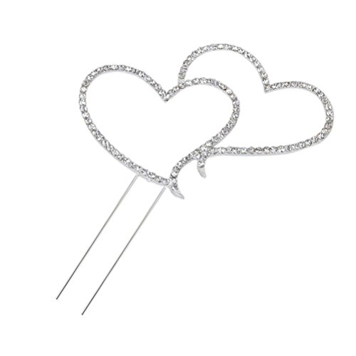 Foxnovo Zarte funkelnde Crystal Strasssteine Double Love Heart Shape Hochzeitstorte Topper Dekoration - Größe L (Silber)