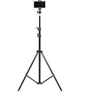 Case Plus W177 Portable 7 Feet (84 Inch) Long Tripod Stand with Adjustable Mobile Clip | 360-degree Rotate Head for All Mobiles & Cameras. (Black) (Black) (Black)