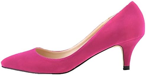 HooH Women's Pointed-toe Suede Slip Candy Color Kitten Work Pump-pink-40