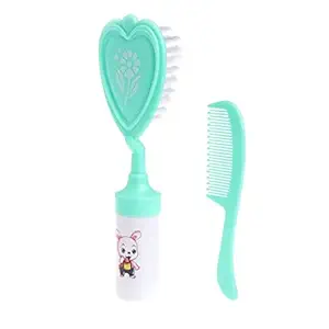 GUCHIGU Comb and Brush Set Easy Grip Soft Bristle Baby Grooming Kit for Newborn Babies Kids with Rattle Chime (1 Comb + 1 Hair Brush, Random Color-B)