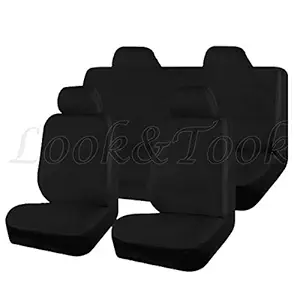 Look&Took Pure Cotton Front and Back Towel Seat Cover for Renault Kwid 1.0 RXT AMT Opt (Black)