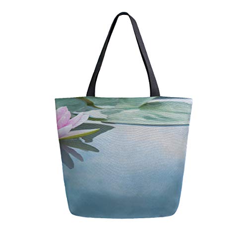 Preisvergleich Produktbild Rosa Lotus Blume Wasserpflanze Wilde Tragbare Große Doppelseitige Lässige Canvas Tragetaschen Handtasche Schulter Wiederverwendbare Einkaufstaschen Duffel Geldbörse Frauen Männer Lebensmittelgeschäft