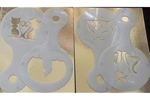 COFFEE & CAKE INSPIRATIONS UK 4 x cat picture coffee cup/cappuccino stencils reusable many times present gift cafe