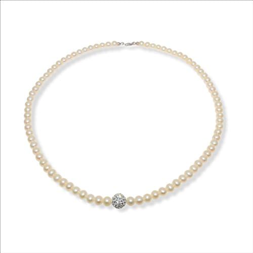 EveryDayGioielli Pearl Necklace Freshwater Pearls With Rhinestone Ball Central 8 mm The Measure 5/5.5 mm Are Of AAA Quality and are mounted with Lobster Clasp in Silver 925