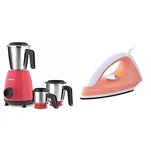 PHILIPS HL7505/02 500W Mixer Grinder, Red & Classic GC097/50 750-Watt Dry Iron (Peach)