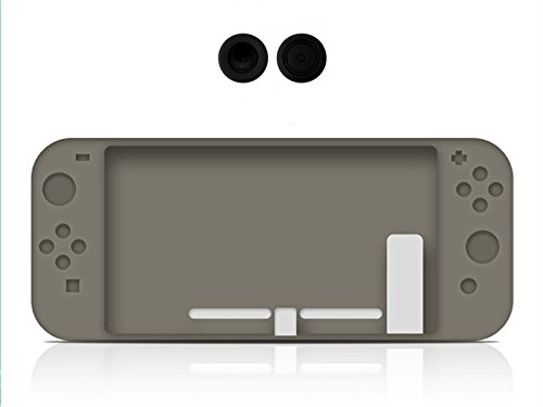 Preisvergleich Produktbild Chickwin Nintendo Switch Silikon Hülle Tasche Slim Soft Gel Protective Case Cover + 2 Thumb Grips für Nintendo Switch (Grau)