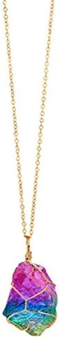 LILICAT Women Ladies Necklace Ladies Rainbow Stone Natural Crystal Rock Necklace Gold Plated Quartz Pendant Jewelry Girls Cute Elegant Fashion For Beach Party Club Best Gift