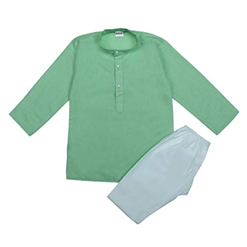 Littly Khadi Style Ethnic Wear Kids Cotton Kurta Pyjama Set for Baby Boys (Sea Green, 4-5 Years)