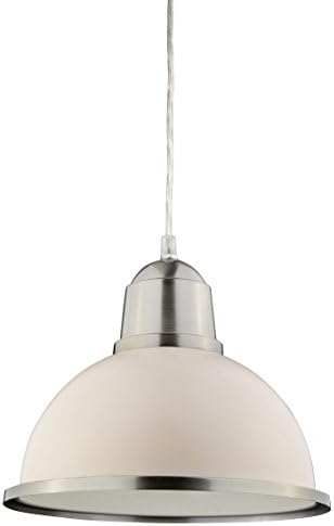 Lighting Collection Dome Shape Steel Ceiling Pendant, E27, 40 W, Taupe and Gloss White with Satin Silver Rim