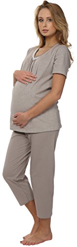 Italian Fashion Marianna Pyjamas- Short Sleeve & 3/4 Bottoms,Size M,Beige