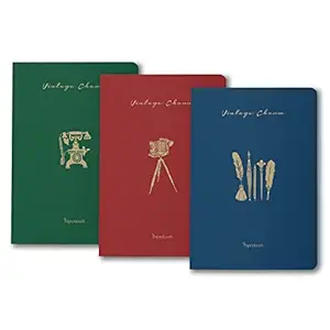 Paperkraft Vintage Series - Color Kraft with Vintage Items theme : 210 mm x 148 mm ,176 Pages , Unruled , Sewn & Perfect Bound , Pack of 3