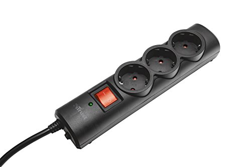 Trust 21056 - Regleta de tres tomas con protección de sobretensiones, negro
