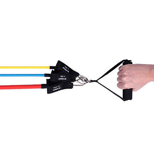 Enkeeo Resistance Exercise Brand Sets, 5 Übungsbänder , Bewegliche GYM Qualität Resistance Tubes mit 2 Ankle Straps, 2 Handheld Computer, 1 Tür Anker und 1 Tragetasche , Personal Hause und im Büro - 9