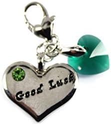 Good Luck with Swarovski Emerald Heart Clip on or European Charm (Clip On Charm)