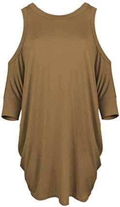 Womens Ladies Cold Shoulder Batwing Top Cut Shoulder Tunic Loose Baggy Oversize (M/L, Camel)