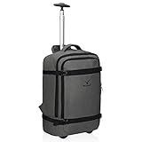 3 opciones de transporte: asa ajustable oculta para convertir la mochila en un carrito; Sistema de transporte con correas de mochila y ventilado hacia atrás como mochila de viaje; Asa de transporte acolchada en la parte superior para un agarre rápido
