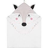 Cape de Bain Bebe Fille et Garçon - Capuche Tête de Renard - Sortie de Bain Bébé 100% Coton Tissu Eponge Bio, Certifiée OEKO TEX, Sans Produit Chimique - Serviette Bébé 70x70 cm, 0-12 Mois - Gris