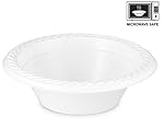 [100 Pack] Basix High Quality Extra Strong Disposable Plastic Bowls Microwave Safe, White (12oz - 350ml.)
