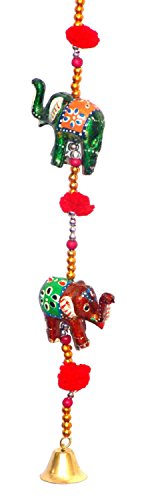 Rastogi Handicrafts Tür Deko-Hänger, fünf handbemalte Elefanten, mit Perlen und Glöckchen - 2