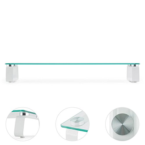 auna M-Riser TV-Board Monitorständer Notebooktisch Bildschirmständer (56 x 8,5 x 21 cm, 20kg Belastbarkeit, Bügelfüße mit Silikon, Glasplatte 5 mm) weiß - 5