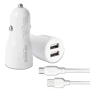 ERD CC-32 Car Charger 5V / 3 Amp Dual Port USB Dock + Free 1 Meter USB Cable | Compatible with All Smart Phones, Power Banks, Tablets, Bluetooth Devices, Digital Camera (White)