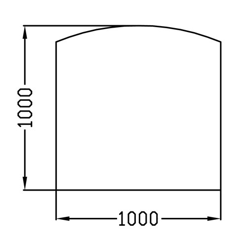 Funkenschutzplatte/ Glasbodenplatte/ Kaminbodenplatte/ Klarglas in 6mm ESG Segmentbogen F10