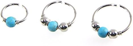 Repino Women's Retro Stainless Steel Crystal Blue Turquoise Round Beads Nose Ring