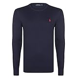  Ralph Lauren, Camisa para Hombre, con Cuello Redondo, Manga Larga, algodón, Azul con Logo Rojo (L)