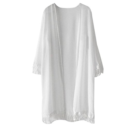 Preisvergleich Produktbild Xinan Damen Cardigan Kurzarm Quaste Chiffon Schal Kimono (, Weiß)