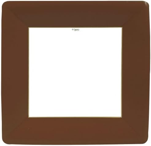 Casapri 8 Pack Square Paper Dinner Plates, Brown Grosgrain Border