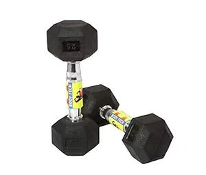 Body Maxx Hex Dumbbells 2.5 kg Pair, Rubber Dumbbell Set 2.5kg, Black Rubber Coated Dumbbells with Steel Grip Home Gym Fitness