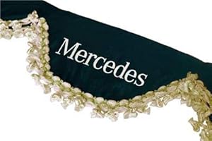 AutoCommerse Tenda per parabrezza anteriore in raso con nappe bianche, parasole ondulato per Actros, Atego, Axor, Arocs, serie di camion HGV, colore: nero