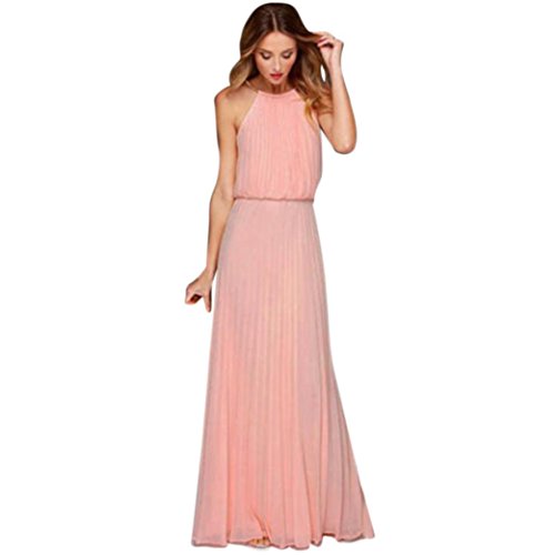 Preisvergleich Produktbild Damen Sommer Lange Kleid DOLDOA Frauen Elegante Einfarbig Freizeitkleider Beach Chiffon Ärmellos Maxi kleider Abendmode Strand Beiläufig Party Abendkleid Brautkleid Cocktailkleid Cocktailkleider Ballkleider Tunikakleid Schulterfrei Kleid (EU:38, Rosa)